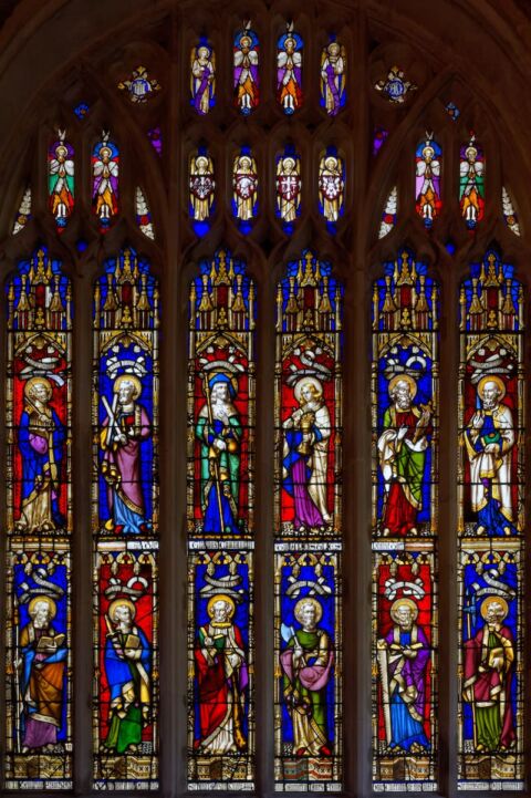 A view of the Apostles west window at Ottery St Mary church
