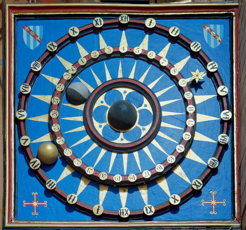A view of the astronomical clock at Ottery St Mary church