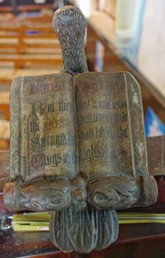 A view of the back of the eagle lectern