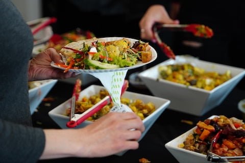 A buffet being served at a church event