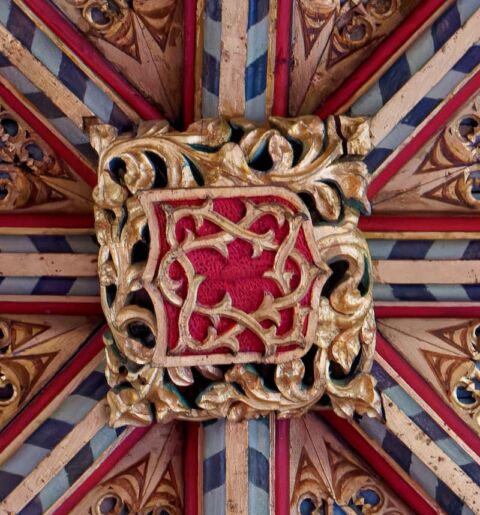 A view of one of the ceiling bosses in Payhembury church depicting the crown of thorns