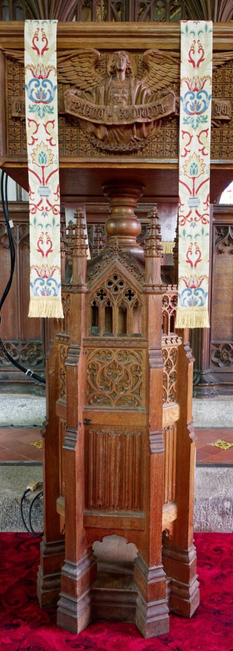 A view of the wooden lectern at Payhembury church