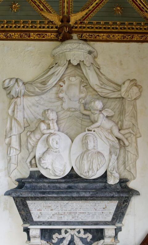 A view of the marble memorial in Payhembury church for Dorothy Gosill and her son Timothy