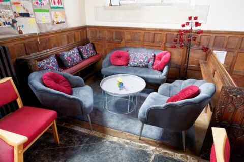 A view of the social seating area at Payhembury church