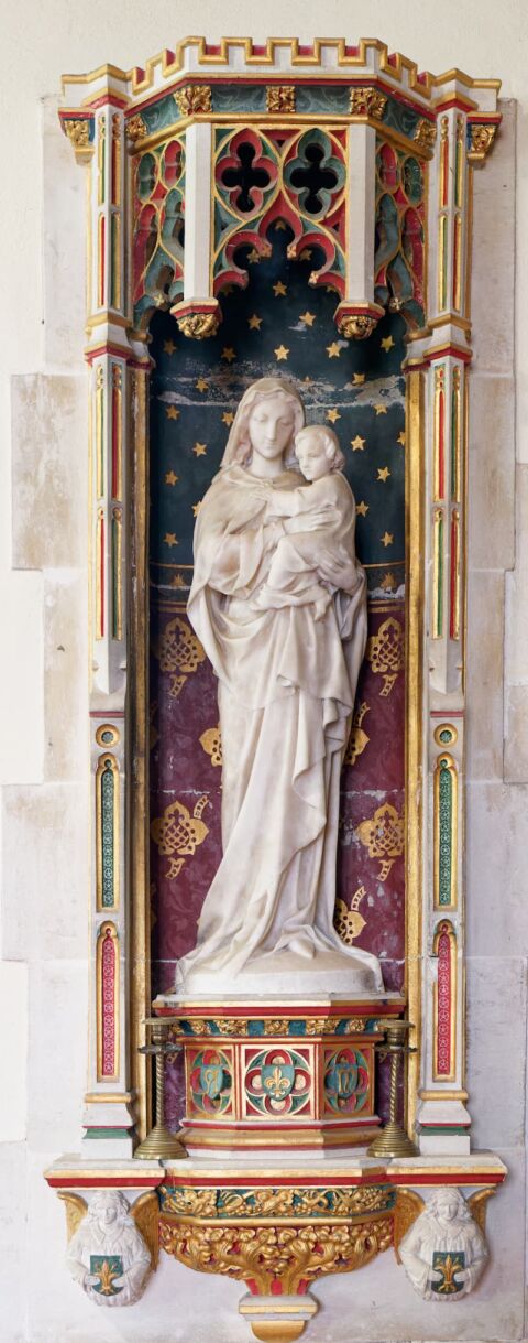 A view of the Virgin Mary and Jesus statue in Payhembury church