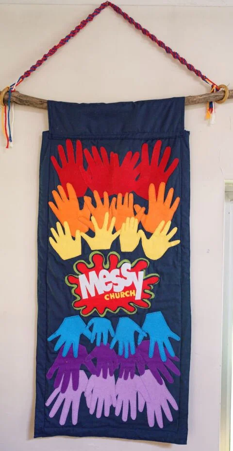 A view of the Messy Church children's group banner in West hill church