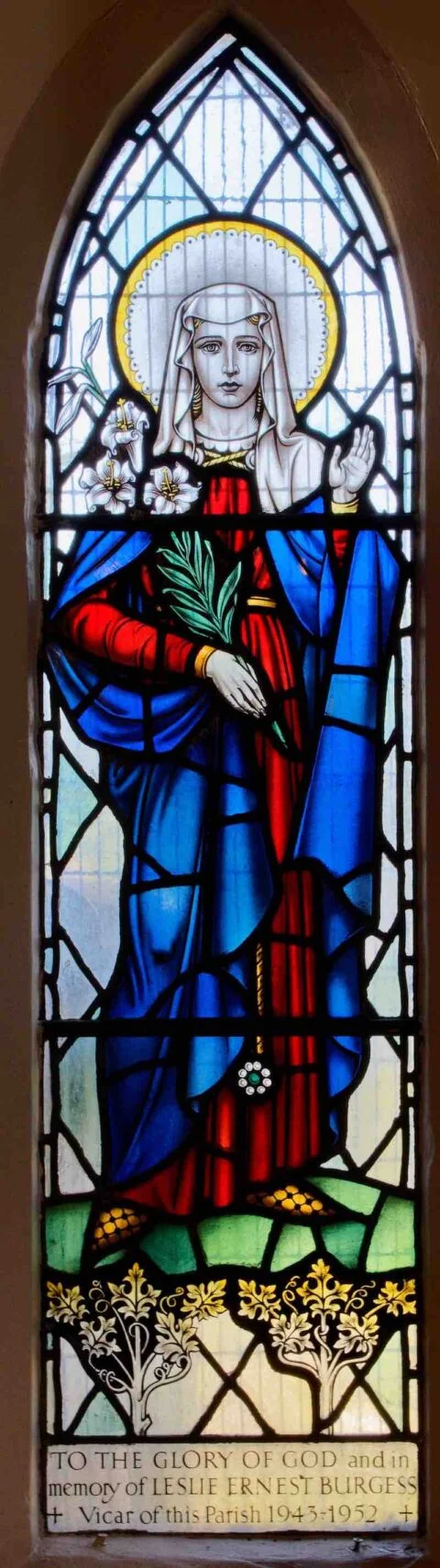 A view of the Virgin Mary window at West Hill church